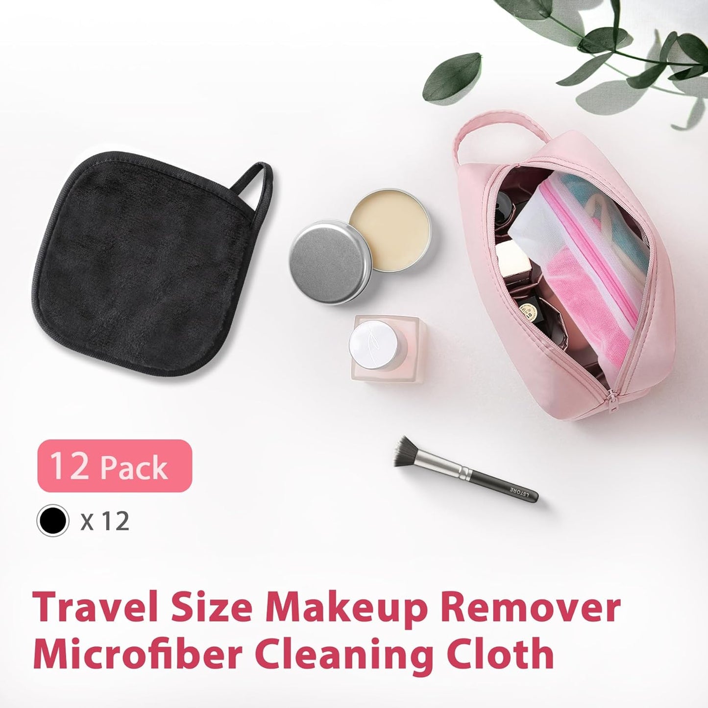 Makeup Remover Cloth, 6" X 6" Reusable Towels for Washing Face, Microfiber Washcloth with Mesh Bag, 12 Pack, Grey
