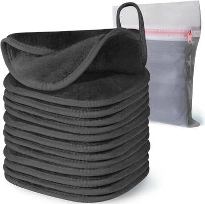 Makeup Remover Cloth, 6" X 6" Reusable Towels for Washing Face, Microfiber Washcloth with Mesh Bag, 12 Pack, Grey